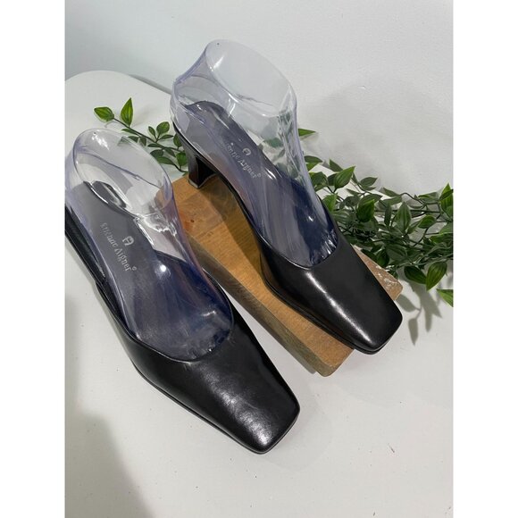 Etienne Aigner Womens Square Toe Black Leather Mules Size 7M - Picture 3 of 12